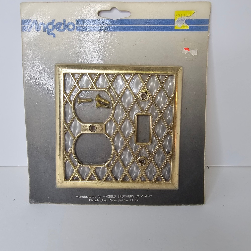 Vintage Angelo Brass Diamond Lattice Combo Wall Plate Outlet Toggle Switch